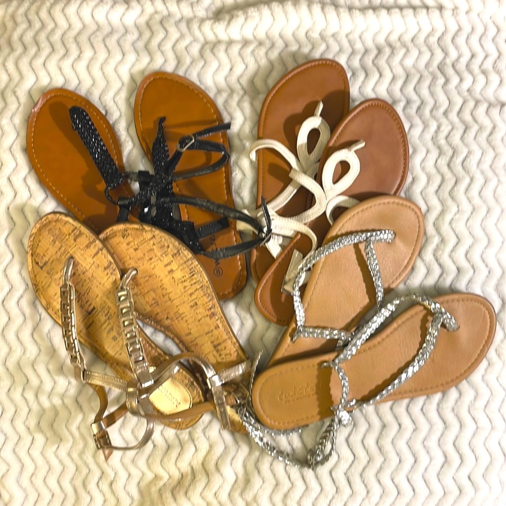 EVERYTHING MUST GO!! Thong sandals bundle. Size 8. Blk/ white/ gold/ silver